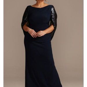 Oleg Cassini Navy Cape Sleeve Formal Gown - 18W